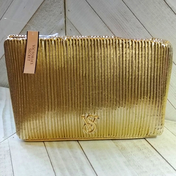 NWT Victoria's Secret Gold Pleated Makeup Bag - Picture 2 of 9